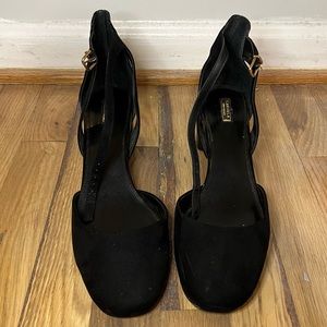 Carvela Black Block Heel Suede and Patent Leather